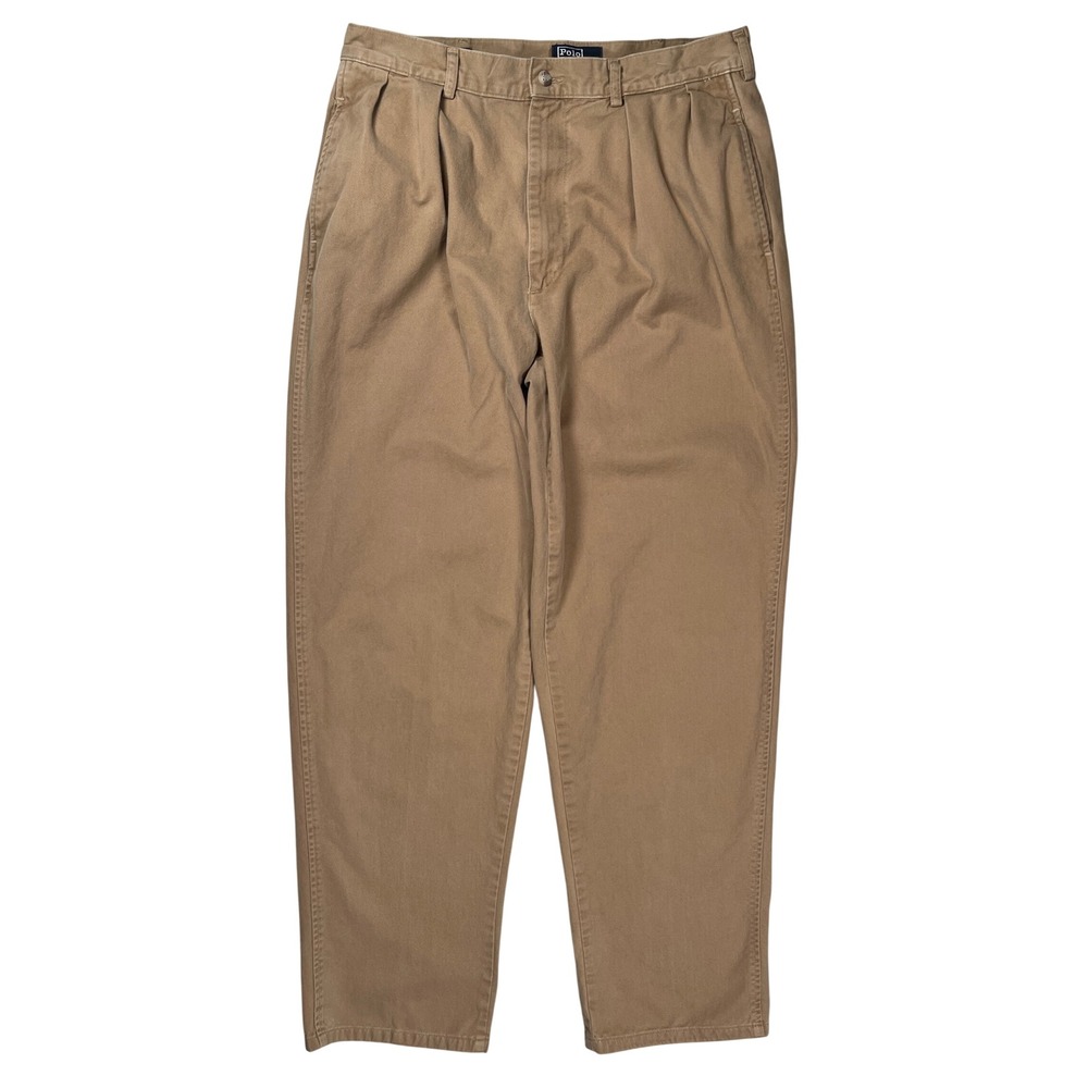 Vintage Polo Ralph Lauren Golf Pants Men 34x32 Tan Pleated Chinos USA Cotton
